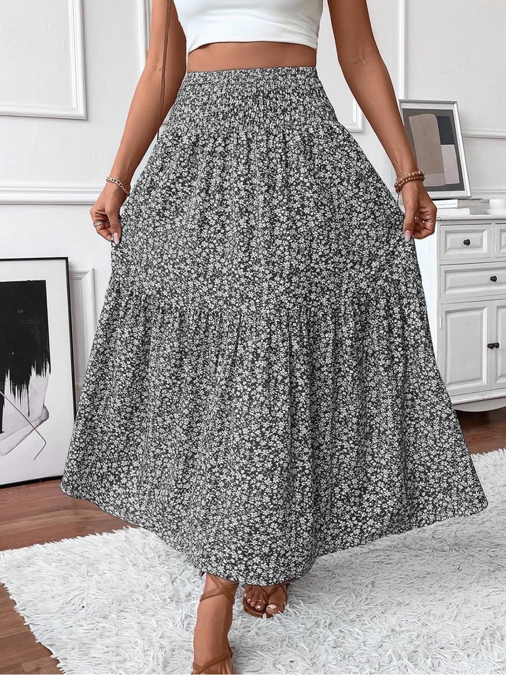 Womens Boho Floral Flowy Tiered Maxi
Floral Tiered Maxi Skirt blue 2XL